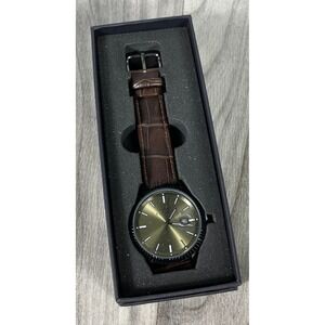 Elevon Concorde Quartz Men's Watch Gold Dial Brown Leather Strap